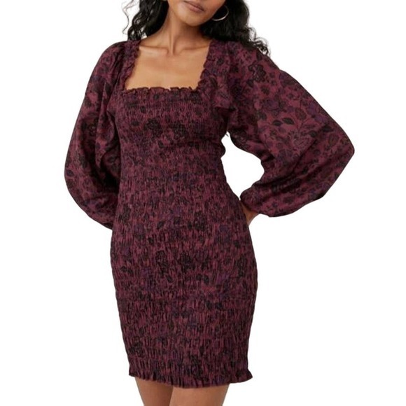 Free People Womens Smock It To Me Mini Dress Size‎ XS Hazelnut Combo Floral NWT - Picture 1 of 8